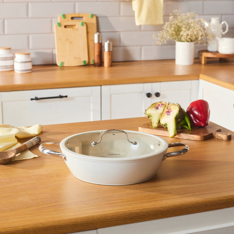 Karaca Swiss Crystal Almond Cream Handle Flat Casserole 26 cm
 