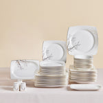 Karaca Square Bone China Autumn 53-Piece Dinner Set for 12 People, White Multi