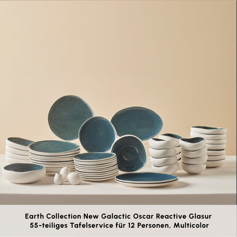 Karaca Earth Collection New Galactic Oscar Reactive Glaze 55 Parça 12 Kişilik Yemek Takımı, Multi