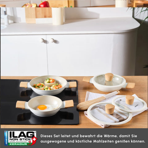 Karaca Swiss Crystal Almond, 6 Piece Shallow Casserole Set, Induction