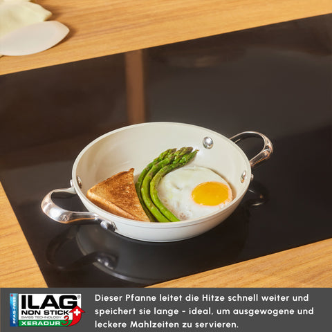 Karaca Swiss Crystal Almond Cream Handle Flat Pan 18 cm
 