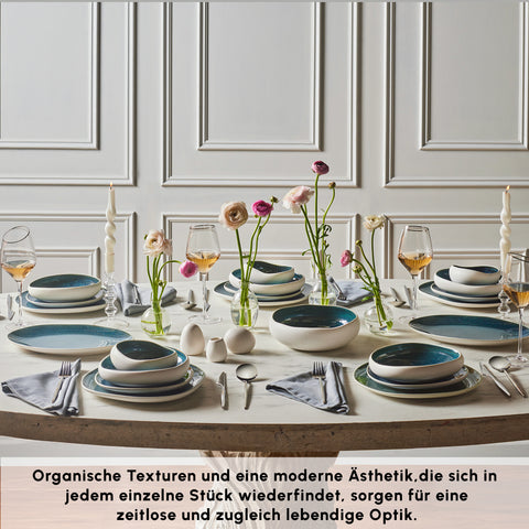 Karaca Earth Collection New Galactic Oscar Reactive Glaze 55-Piece Dinner Set for 12 People, Multi