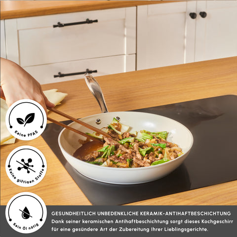 Karaca Swiss Crystal Almond Cream Stainless Steel Handle Pan 30 cm
 