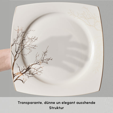 Karaca Square Bone China Autumn 53-Piece Dinner Set for 12 People, White Multi