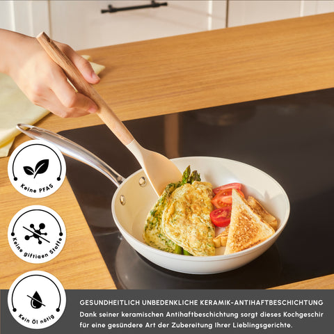 Karaca Swiss Crystal Almond Cream Stainless Steel Handle Pan 22 cm
 