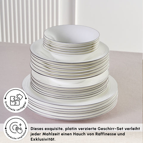 Karaca Fine Pearl Fame 58-Piece Dinnerware Set for 12 People, Platinum
 