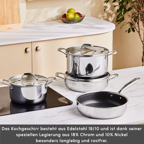 Karaca 3Ply Edelstahl Sparkle 7-teiliges Antihaft-Induktions-Kochgeschirr-Set, Silber