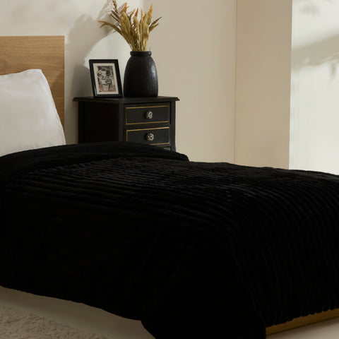 Karaca Stripe Sherpa Black Blanket 150x200
