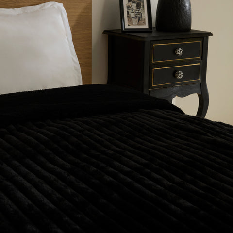 Karaca Stripe Sherpa Black Blanket 150x200