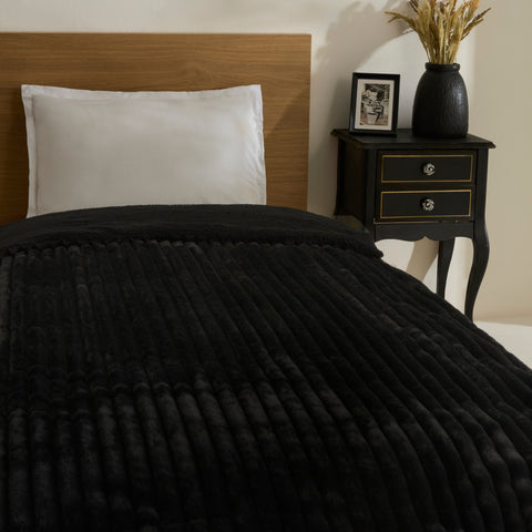 Karaca Stripe Sherpa Black Blanket 150x200