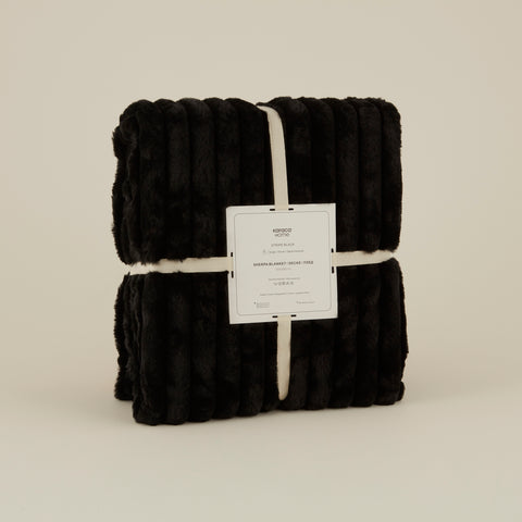 Karaca Stripe Sherpa Black Blanket 150x200