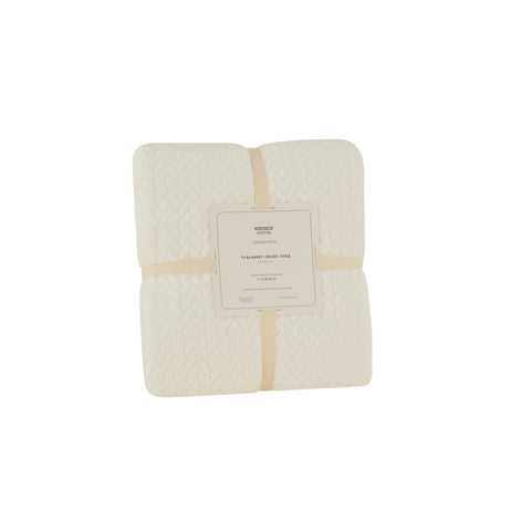 Karaca Leaves White Welsoft TV Blanket 130x150
