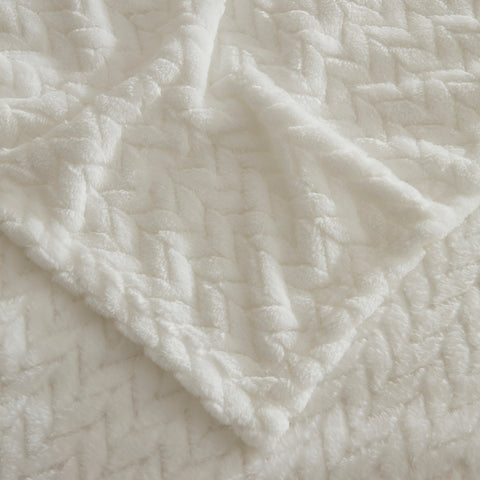 Karaca Leaves White Double Blanket 200x220