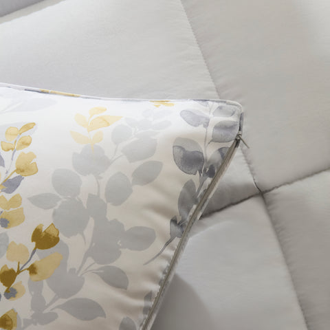 Karaca Leaf Gri Tek Comforter Seti 135x200+50x70