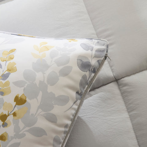 Karaca Leaf Gri Tek Comforter Seti 155x220+50x70