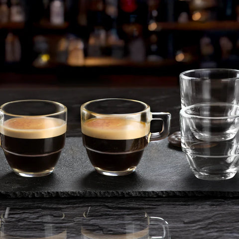 RCR Caffè 6-Piece Glass Espresso Coffee Cup Set for 6 People, 80 ml, Clear