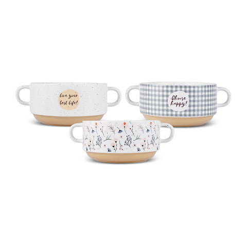 Karaca Monet Flower Soup Bowl Set, 3-Piece, 460 ml