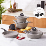 Karaca Bio Granit Brian 9 Piece Cast Metal Pan Set with Complimentary Pair of Oven Gloves