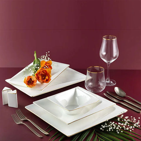 Jumbo Fold Gold 58-teiliges eckiges Tafelservice für 12 Personen