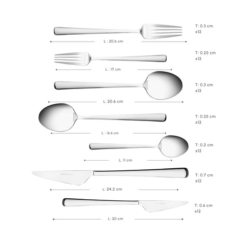Karaca Serena 84-Piece Stainless Steel Cutlery Set for 12 People, Silver