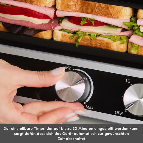 Karaca Nova Grill 6 Dilim Kapasiteli Zaman Ayarlı Paslanmaz Çelik Tost ve Izgara Makinesi, 2000W, Inox