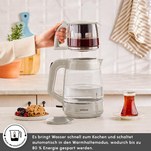 Karaca Glass Tea XL 2in1 Cam Çay Makinesi ve Kettle Starlight