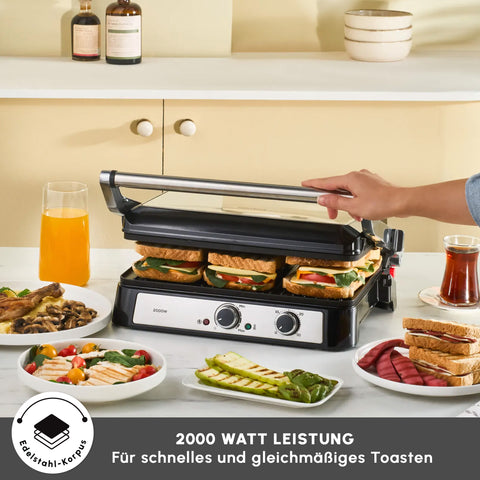 Karaca Inox Toastmate Grill 6 Slice Capacity Time Adjustable Cast Iron Plate Grill and Toaster 2000W
 