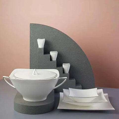 Jumbo Wind Platinum 64-Piece Square Dinner Set for 12 People