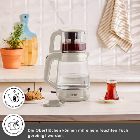 Karaca Glass Tea XL 2in1 Cam Çay Makinesi ve Kettle Starlight