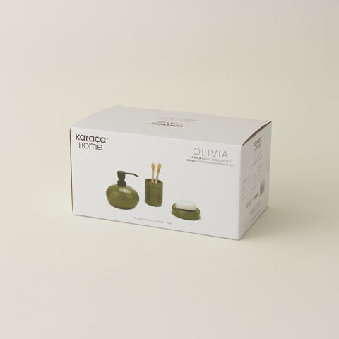 Karaca Home Olivia 3-teiliges Badezimmer-Accessoire-Set Grün