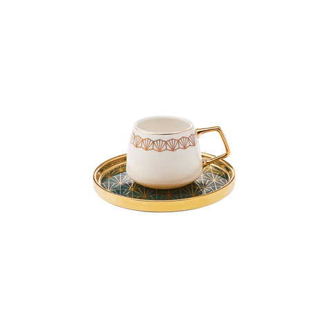 Karaca Verde 12 Piece Porcelain Espresso Turkish Coffee Cup Set for 6 People, 100ml, Multi