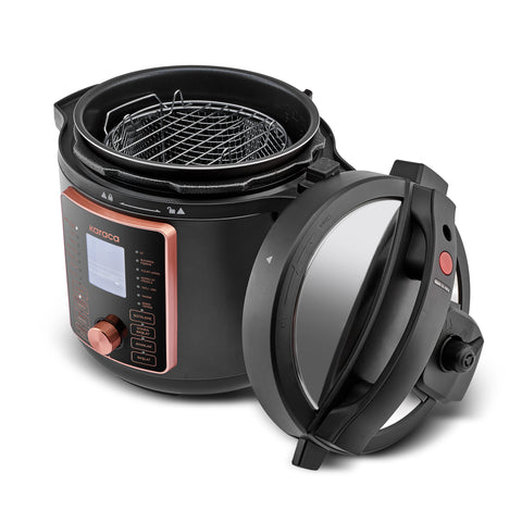 Karaca Cooker 2 in 1 Çok Amaçlı Basınçlı Pişirici Akıllı Elektrikli Düdüklü Tencere ve Airfryer Matte Black 6L