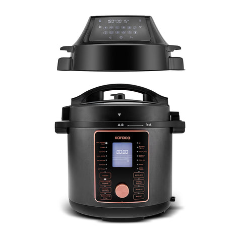 Karaca Cooker 2 in 1 Çok Amaçlı Basınçlı Pişirici Akıllı Elektrikli Düdüklü Tencere ve Airfryer Matte Black 6L