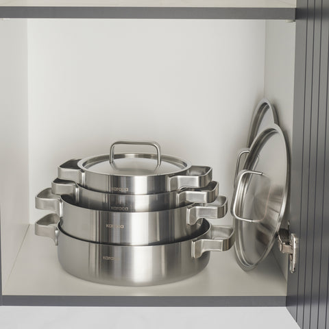 Karaca Powersteel 316+ 3Ply Onyx Edelstahl 8-teiliges Kochset mit Induktionsboden