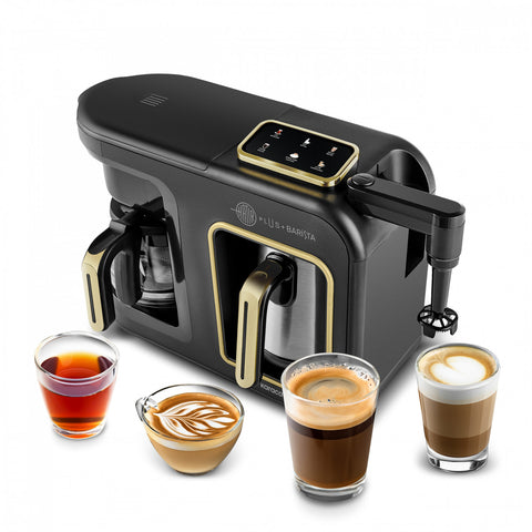 Karaca Hatır Plus Barista Steel 6 in 1 Talking Latte, Cappuccino, and Ember-Brewed Turkish Coffee Machine - Mineral Gold
 