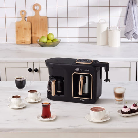 Karaca Hatır Plus Barista Steel 6 in 1 Talking Latte, Cappuccino, and Ember-Brewed Turkish Coffee Machine - Mineral Gold
 