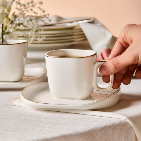 Karaca Streamline Plato 2 Kişilik 4 Parça Çay Fincanı ve Tabağı Seti, 220 ml, Beyaz
 
