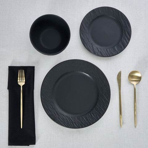 Karaca Solem Embossed 18-teiliges Steinzeug-Tafelservice für 6 Personen, Schwarz