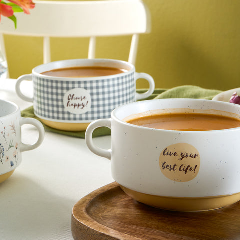Karaca Monet Flower Soup Bowl Set, 3-Piece, 460 ml