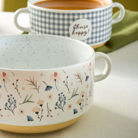 Karaca Monet Flower Soup Bowl Set, 3-Piece, 460 ml