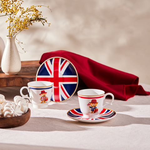 Karaca London 2 Kişilik 4 Parça Bone China Türk Kahvesi Fincan Takımı, 80 ml, Çok Renkli