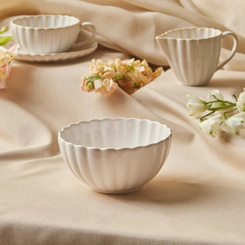 Karaca New Daisy Reaktif Sırlı Stoneware Çorba / Müsli Kasesi, 15,5 cm, Beyaz