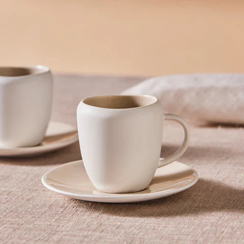 Karaca Earth Collection New Cupid Reactive Glaze Espresso Turkish Coffee Cup Set, 90 ml, Single Person, Beige White