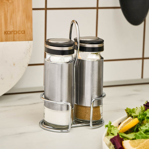 Karaca Stellum 3-Piece Glass Salt and Pepper Shaker, Inox