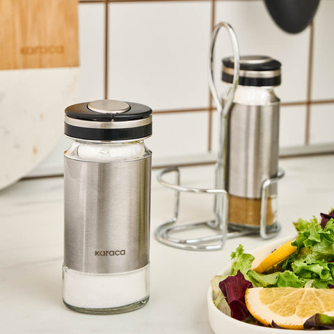 Karaca Stellum 3-Piece Glass Salt and Pepper Shaker, Inox