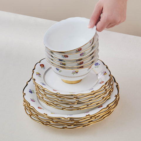 Karaca Royal Bone Diana 55-Piece 12-Person Tableware Set Gold