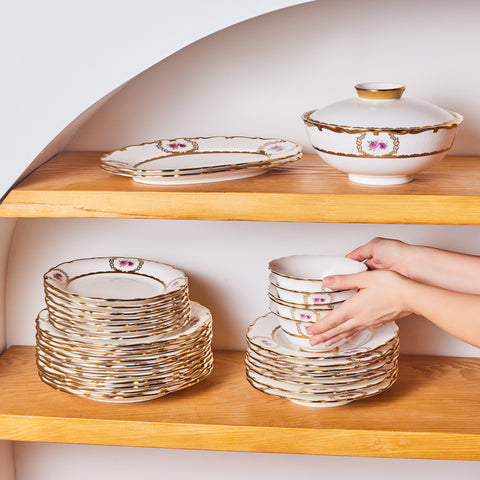 Karaca Royal Bone China Elizabeth 55 Parça 12 Kişilik Yemek Takımı, Gold