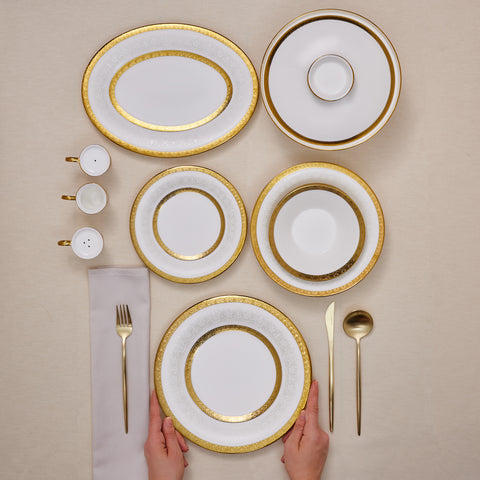 Karaca Royal Bone China Victoria 55 Parça 12 Kişilik Yemek Takımı, Gold