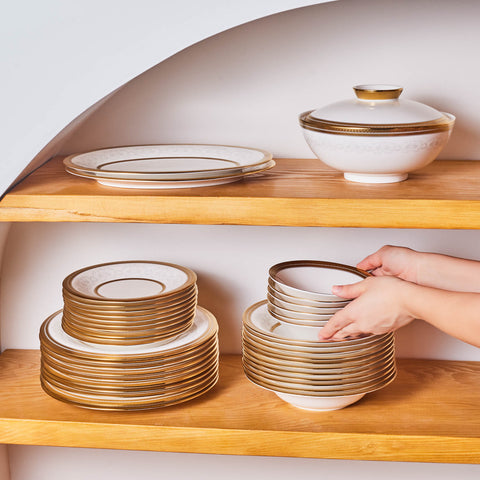 Karaca Royal Bone China Charlotte 55 Parça 12 Kişilik Yemek Takımı, Gold