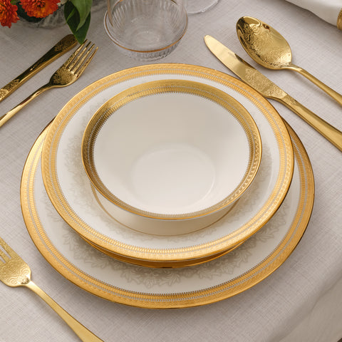 Karaca Royal Bone China Charlotte 55 Parça 12 Kişilik Yemek Takımı, Gold